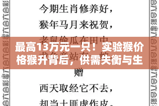 最高13万元一只!实验猴价格猴升背后,供需失衡与生物医药研发的硬通货困境和澳门香港免费公开与实验猴价格查询