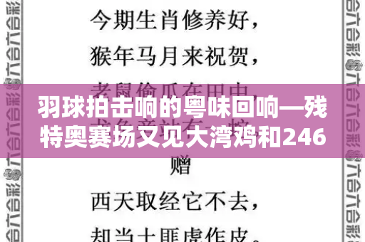 羽球拍击响的粤味回响—残特奥赛场又见大湾鸡和246天天好资料免费正版与残特奥会比赛场地