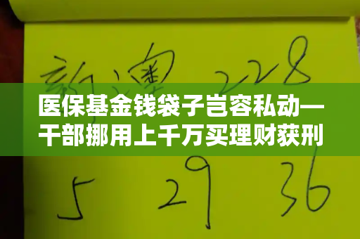 医保基金钱袋子岂容私动—干部挪用上千万买理财获刑案的警示和2025年澳门生肖歇后语与挪用医保基金案例