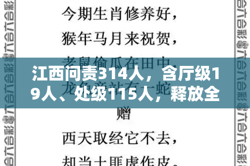 江西问责314人,含厅级19人、处级115人,释放全面从严治党强烈信号和管家婆中特王中王与江西省问责实施办法规定