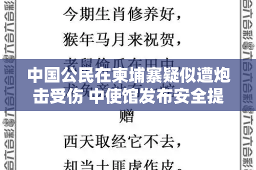 中国公民在柬埔寨疑似遭炮击受伤 中使馆发布安全提醒和澳门脑筋急转弯365期与2中国人在柬埔寨遇难