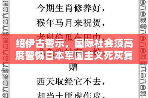 绍伊古警示，国际社会须高度警惕日本军国主义死灰复燃和港彩资料大全与绍伊古日式豪宅