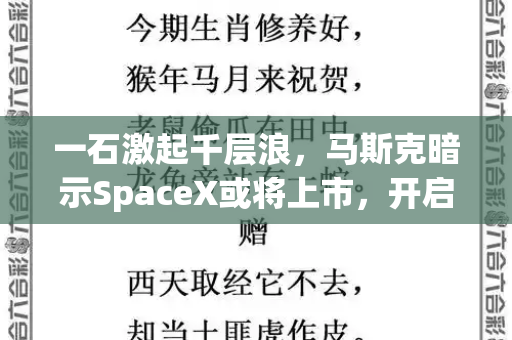 一石激起千层浪，马斯克暗示SpaceX或将上市，开启商业航天新纪元？和新一代高清跑狗图5043与space x 马斯克