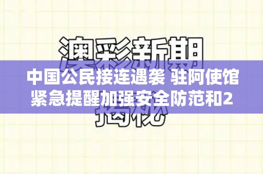 中国公民接连遇袭 驻阿使馆紧急提醒加强安全防范和2025港资料免费大全与中国公民接连遇袭 驻阿使馆紧急提醒