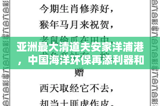 亚洲最大清道夫安家洋浦港，中国海洋环保再添利器和免费资料正版资料大全与